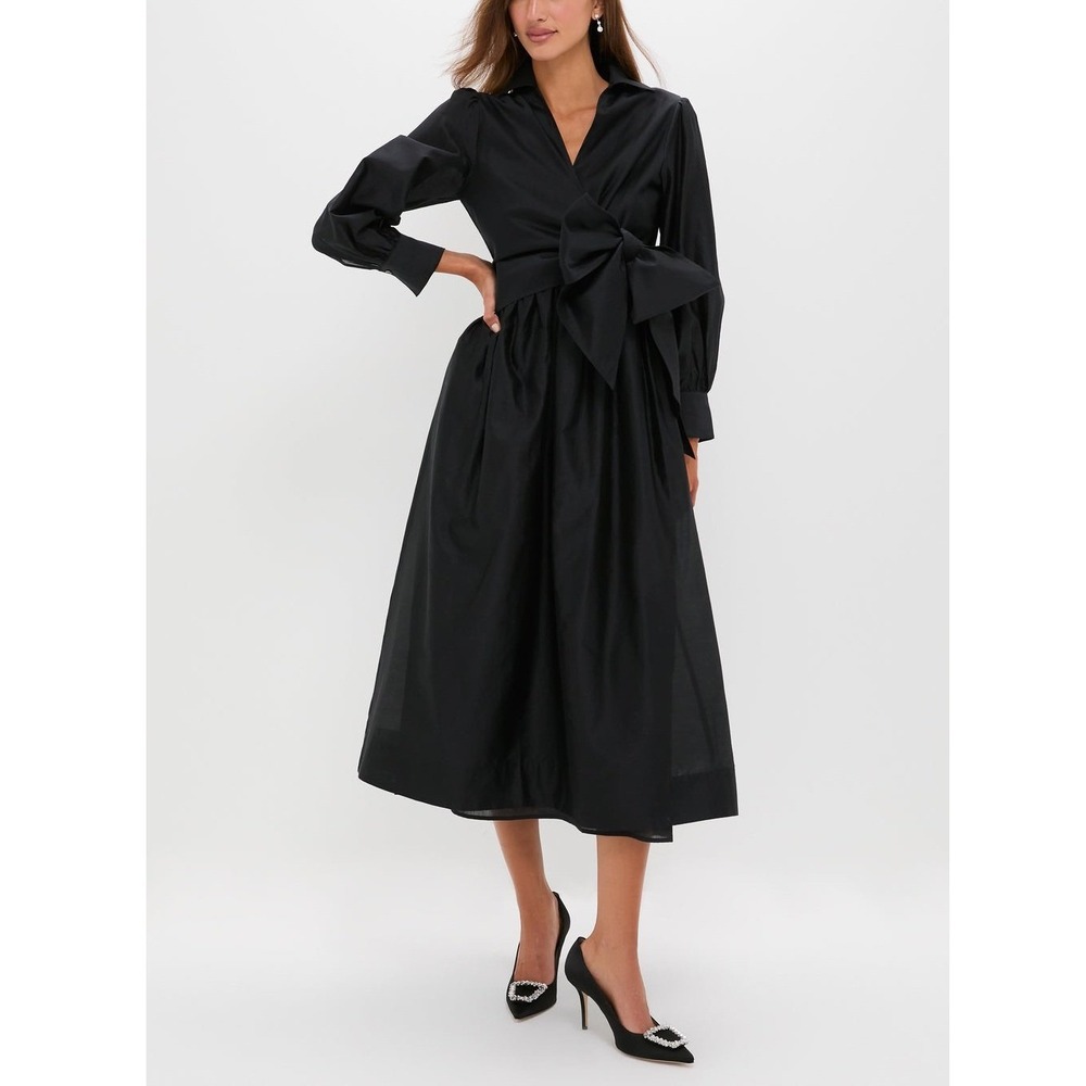 Tuckernuck Black Tie Front Bow Bea Maxi Dress Womens Medium Black Cotton Silk